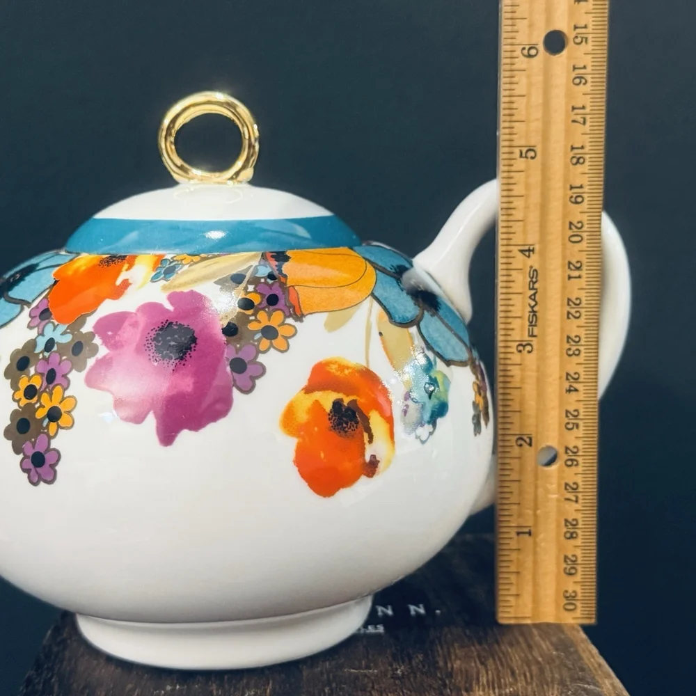 Grace Teaware Meadow Joy Fine Porcelain Teapot with Gold Trim